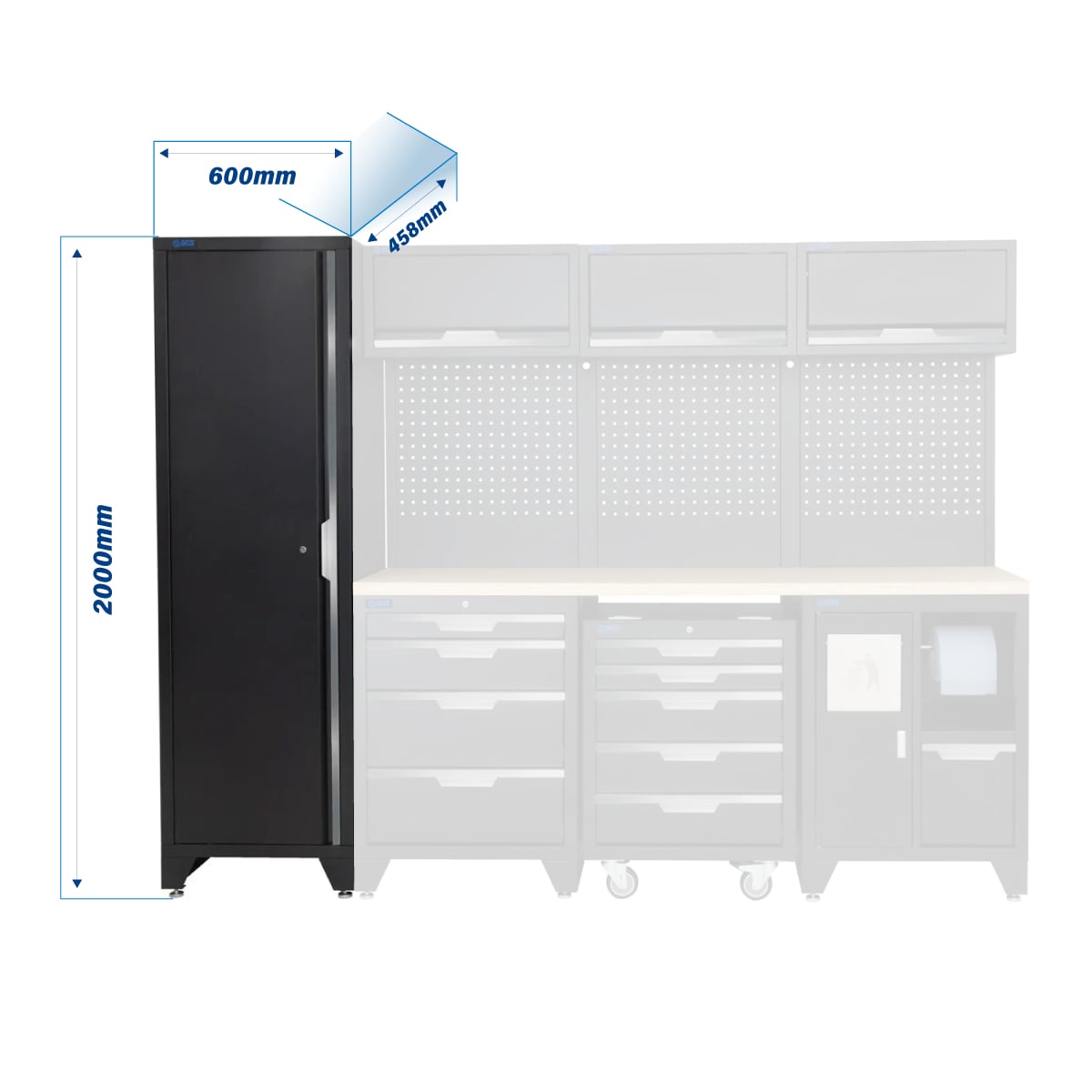 SGS 10pc Modular Garage Storage | 9 Drawers | Plywood Worktop | Tall Single Cabinet | Bin Unit | Mobile Cabinet | 3x Upper Cabinets